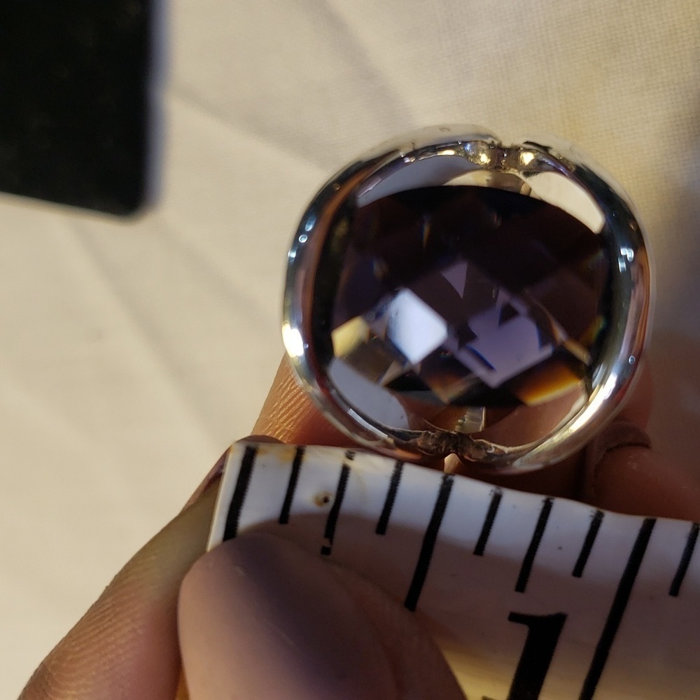 Cushion cut blue oval stone in silver tone band size 6 1/2 - Picture 6 of 7